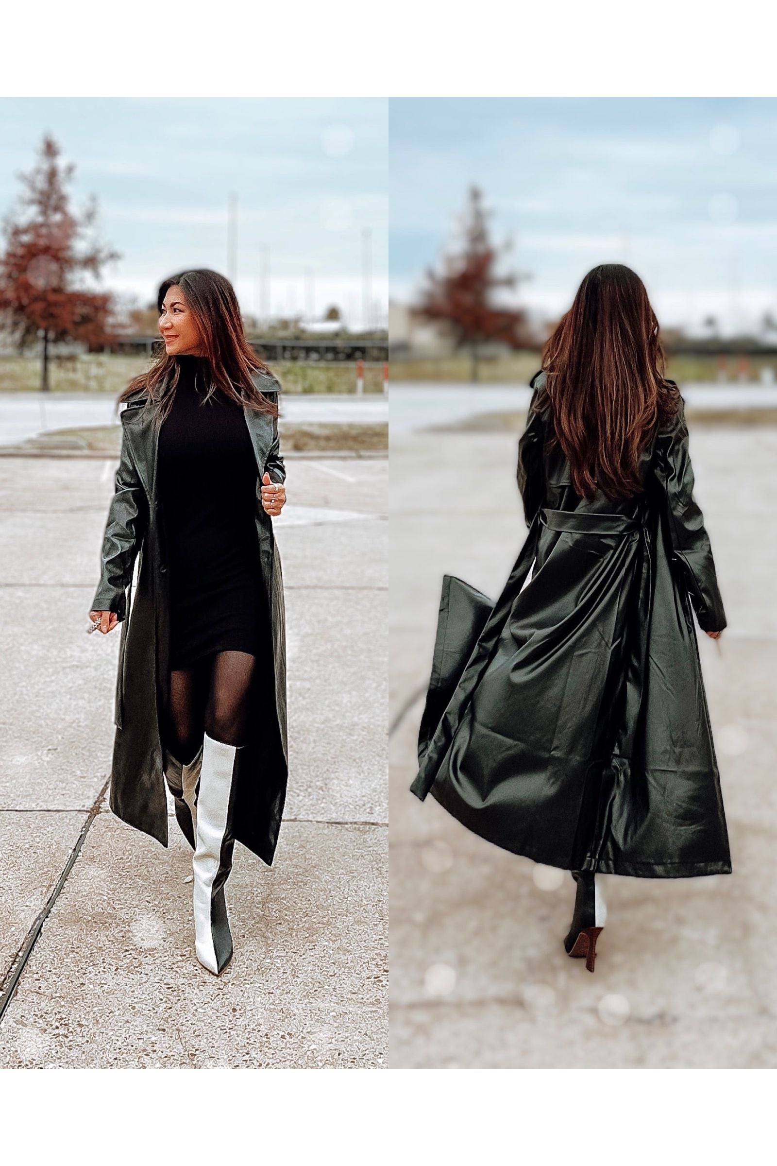 Back In Black Faux Leather Trench Coat-Outerwear-KCoutureBoutique, women's boutique in Bossier City, Louisiana