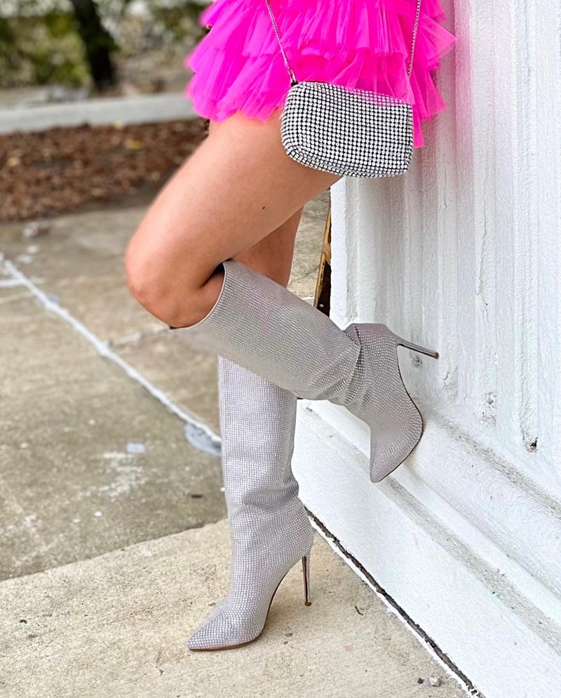 Billini Emarie Silver Diamante Boots-Shoes-KCoutureBoutique, women's boutique in Bossier City, Louisiana