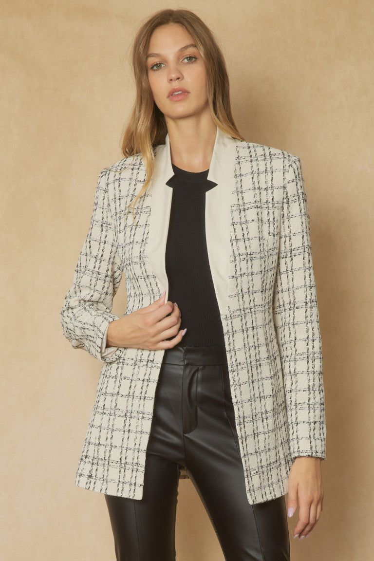 Creamy Tweed Blazer Jacket-Tops-KCoutureBoutique, women's boutique in Bossier City, Louisiana