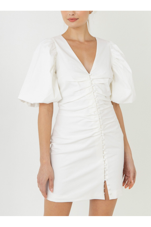 Cute As A Button Puff Sleeve White Dress-Dresses-KCoutureBoutique, women's boutique in Bossier City, Louisiana