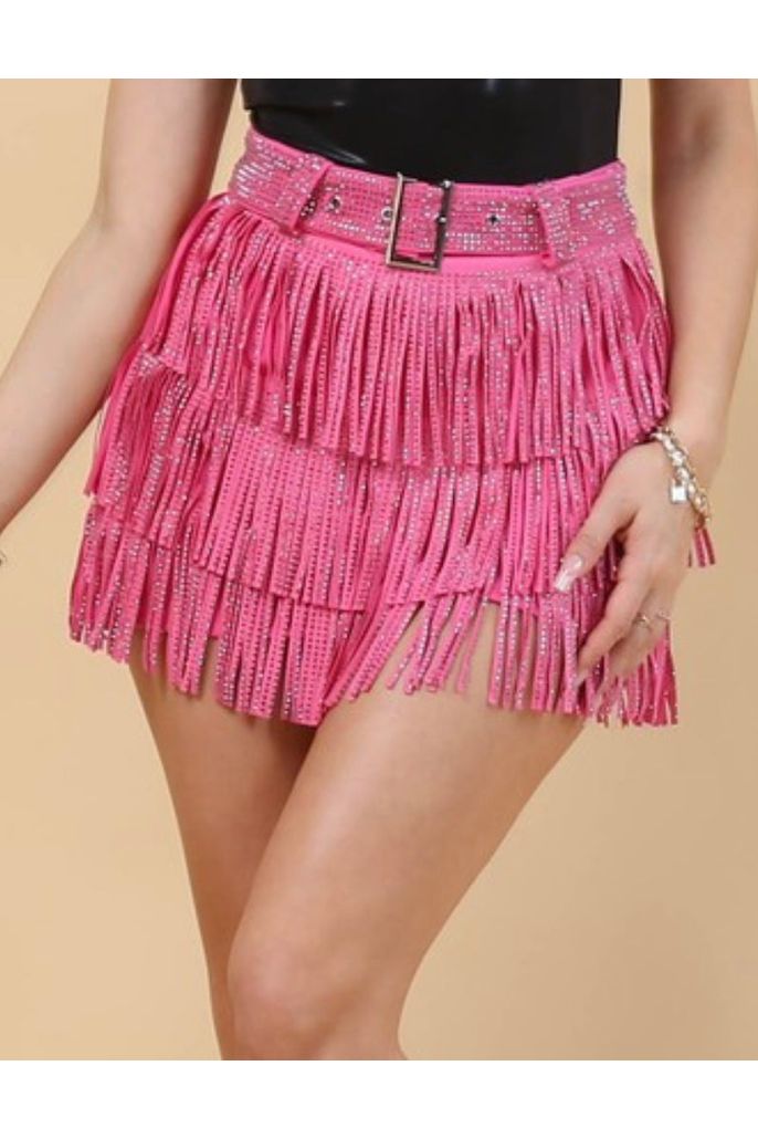 Diva Rhinestones Fringes Belt Skort-Skort-KCoutureBoutique, women's boutique in Bossier City, Louisiana