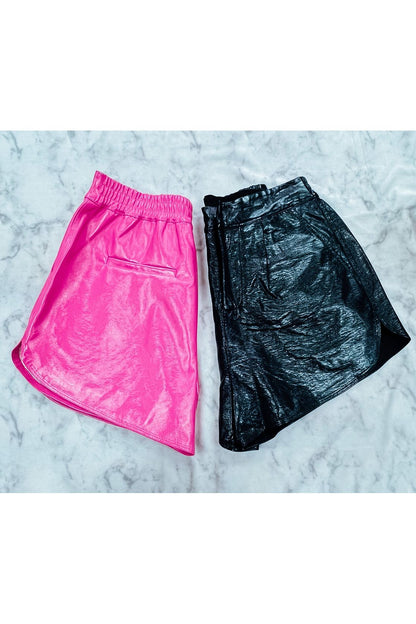 Endless Rose Shiny Pu Shorts-Bottoms-KCoutureBoutique, women's boutique in Bossier City, Louisiana