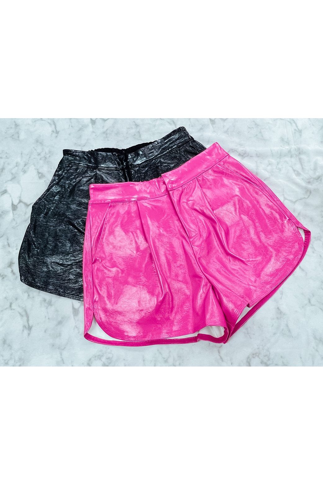 Endless Rose Shiny Pu Shorts-Bottoms-KCoutureBoutique, women's boutique in Bossier City, Louisiana