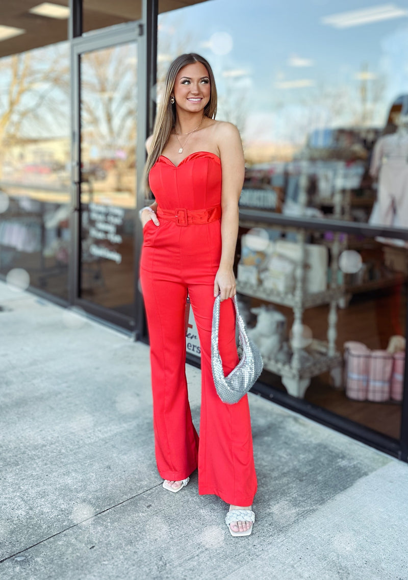 Girl On Fire Belted Jumpsuit-Jumpsuits-KCoutureBoutique, women's boutique in Bossier City, Louisiana