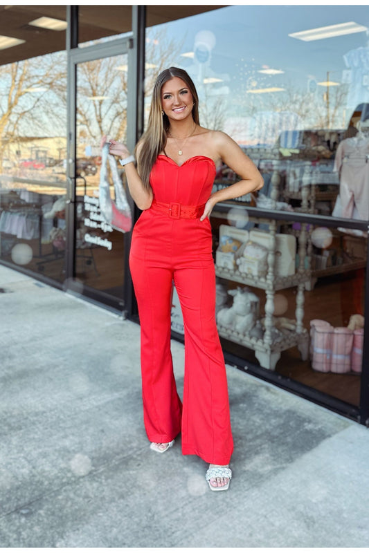 Girl On Fire Belted Jumpsuit-Jumpsuits-KCoutureBoutique, women's boutique in Bossier City, Louisiana