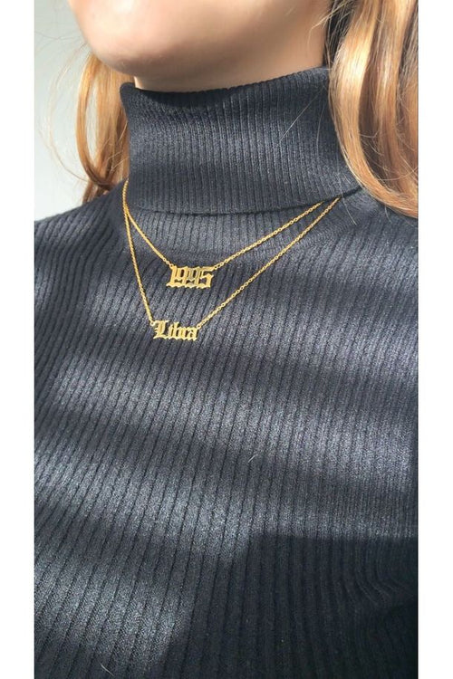 Gold Dipped Old English BirthYear Necklace-Accessories-KCoutureBoutique, women's boutique in Bossier City, Louisiana
