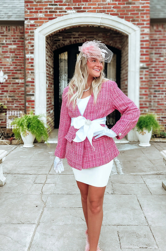 Jackie O Collection Orchid Tweed Jacket Blazer-Apparel & Accessories-KCoutureBoutique, women's boutique in Bossier City, Louisiana