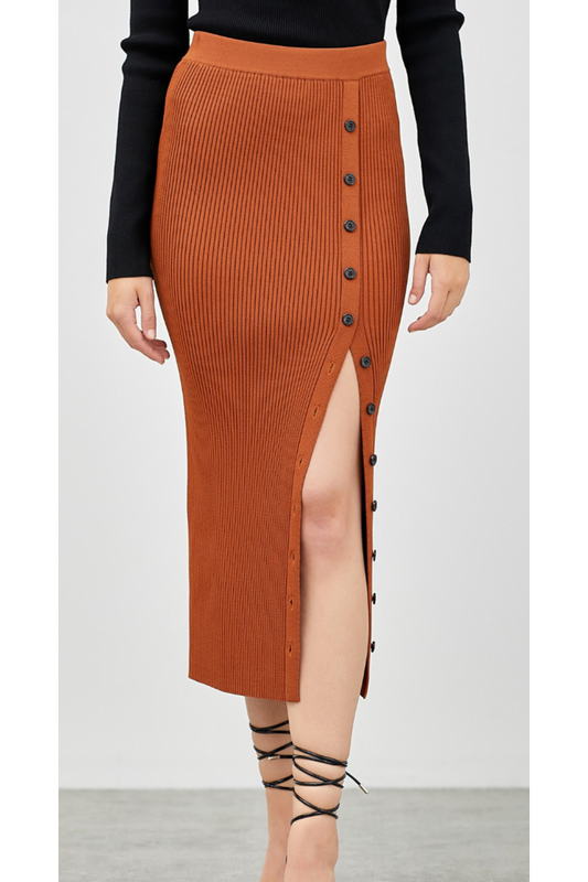 Kelley Knit Button Down Middi Skirt-Apparel & Accessories-KCoutureBoutique, women's boutique in Bossier City, Louisiana