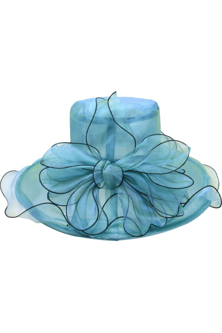 LuLu Blue Green Ruffle Big Bow Dressy Hat-Hats-KCoutureBoutique, women's boutique in Bossier City, Louisiana