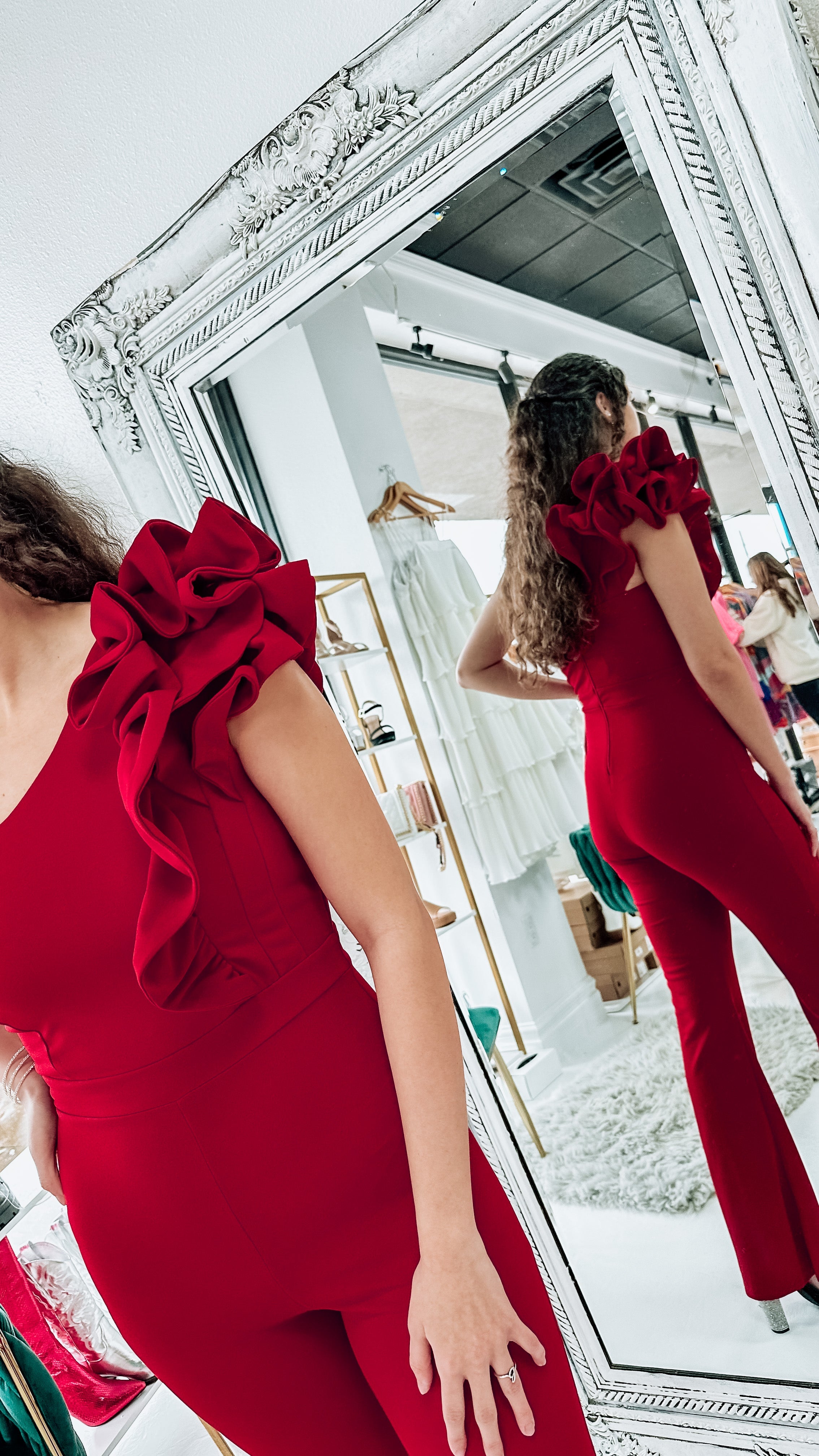 Lucette Red Ruffled One Shoulder Jumpsuit