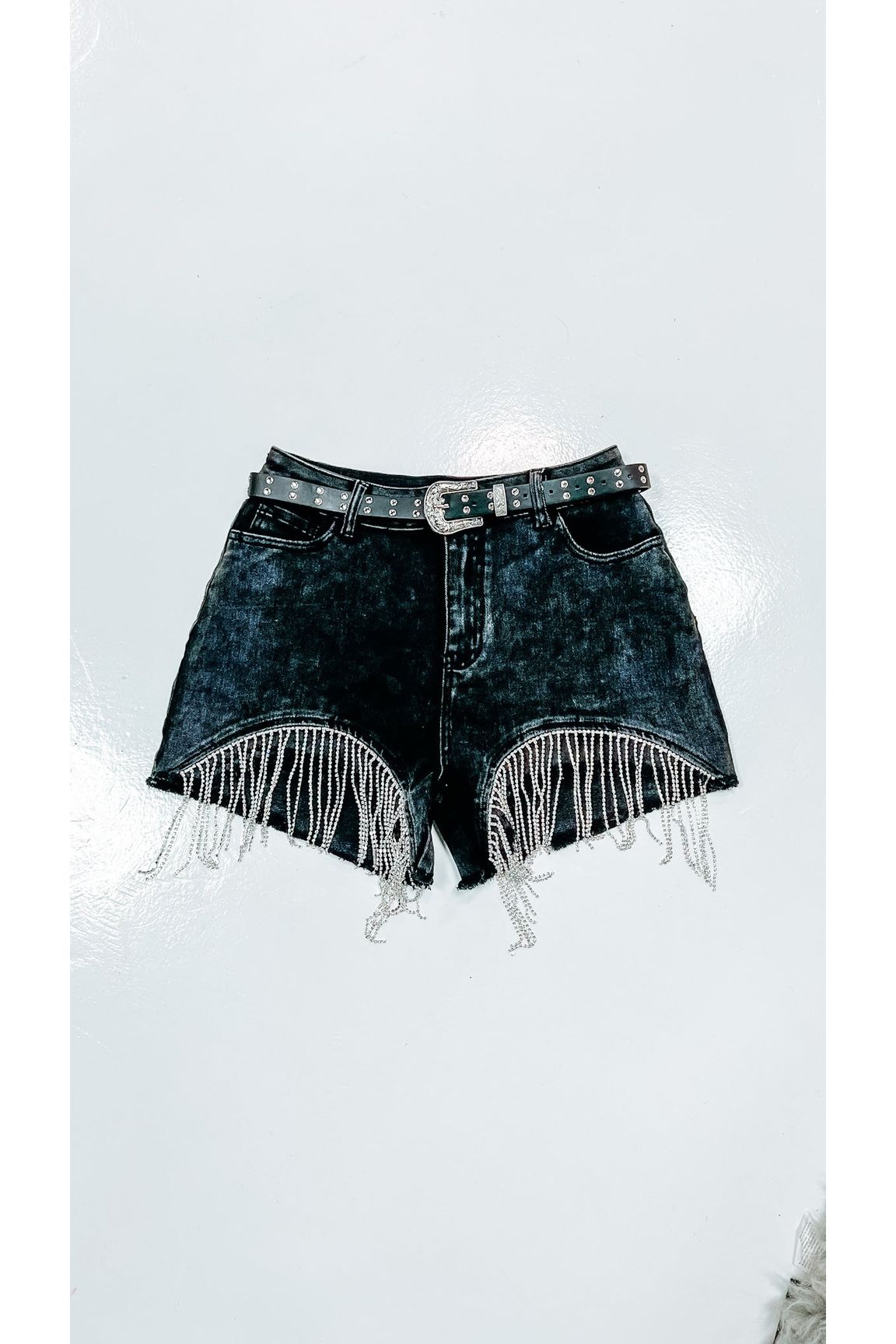 Midnight Fringe Belted Frayed Shorts-Denim-KCoutureBoutique, women's boutique in Bossier City, Louisiana