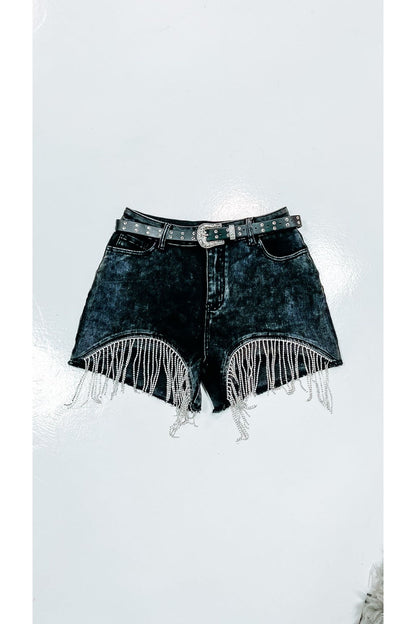 Midnight Fringe Belted Frayed Shorts-Denim-KCoutureBoutique, women's boutique in Bossier City, Louisiana