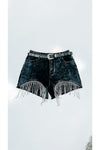 Midnight Fringe Belted Frayed Shorts-Denim-KCoutureBoutique, women's boutique in Bossier City, Louisiana