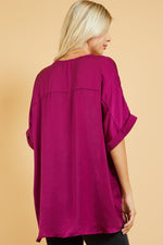My V-Neck High Low Purple Flowy Slit Top-Tops-KCoutureBoutique, women's boutique in Bossier City, Louisiana