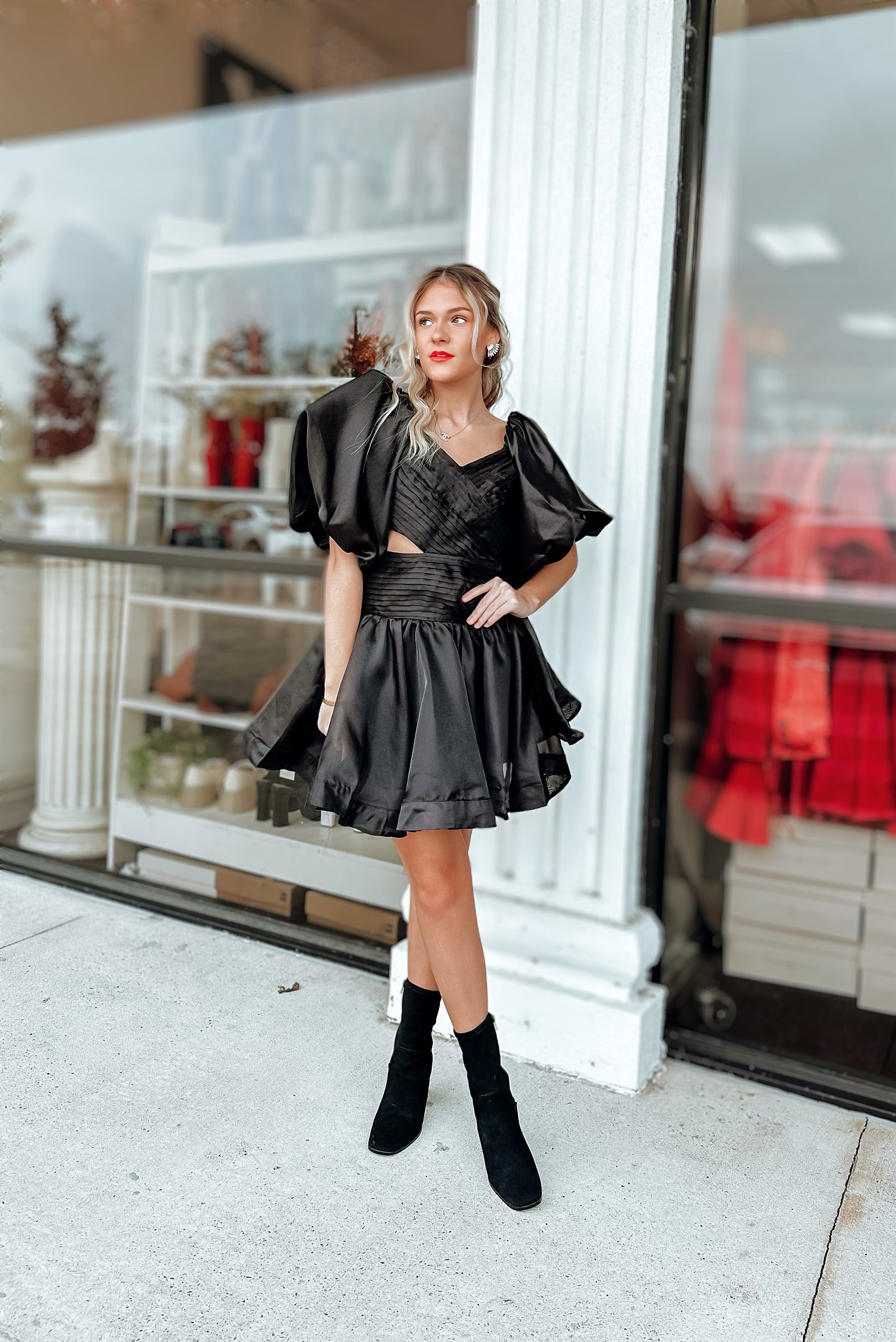 organza puff sleeve mini dress Be My Baby Striped Organza Puff-Sleeve Mini Dress Off White / L
