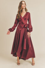 Pour Me A Glass Satin Maxi Wrap Dress-Dresses-KCoutureBoutique, women's boutique in Bossier City, Louisiana