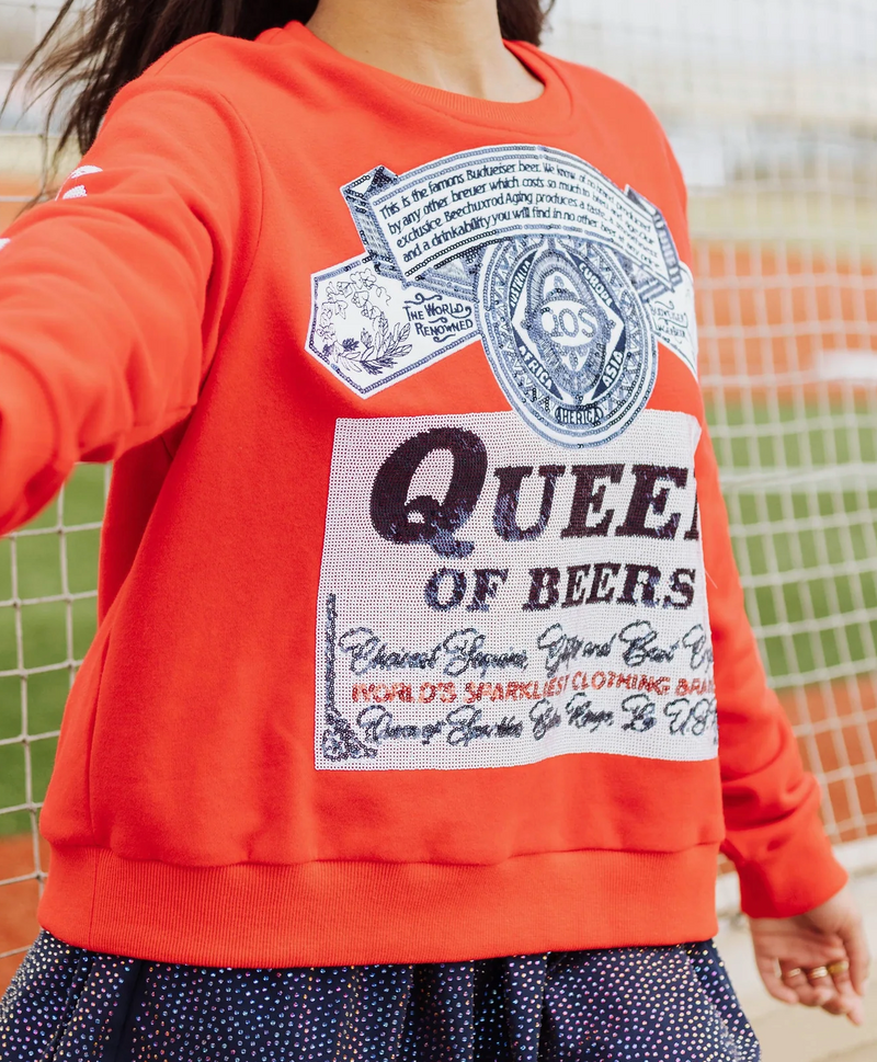Queen Of Beer Sequin Sweatshirt-Apparel & Accessories-KCoutureBoutique, women's boutique in Bossier City, Louisiana