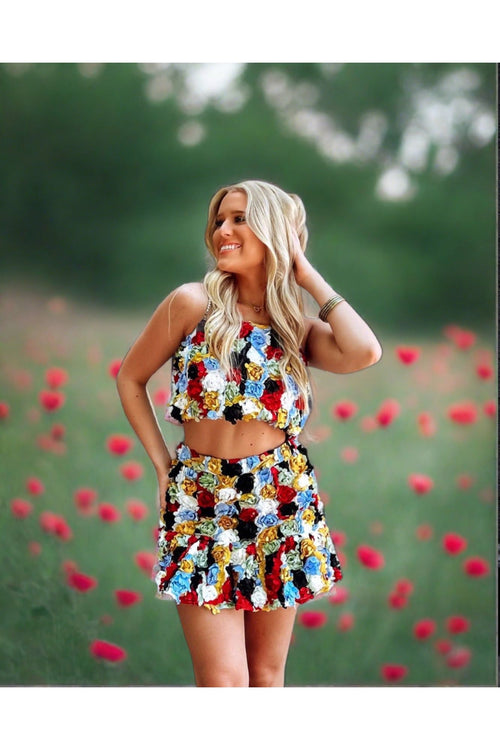 Queen Of Sparkle 3D Florals Skort-Bottoms-KCoutureBoutique, women's boutique in Bossier City, Louisiana