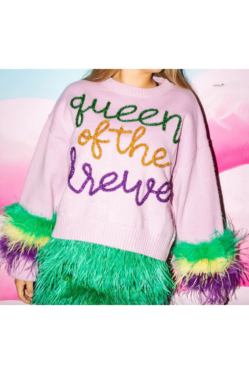 Queen Of Sparkles Lavender Queen Of The Krewe Sweater-Tops-KCoutureBoutique, women's boutique in Bossier City, Louisiana