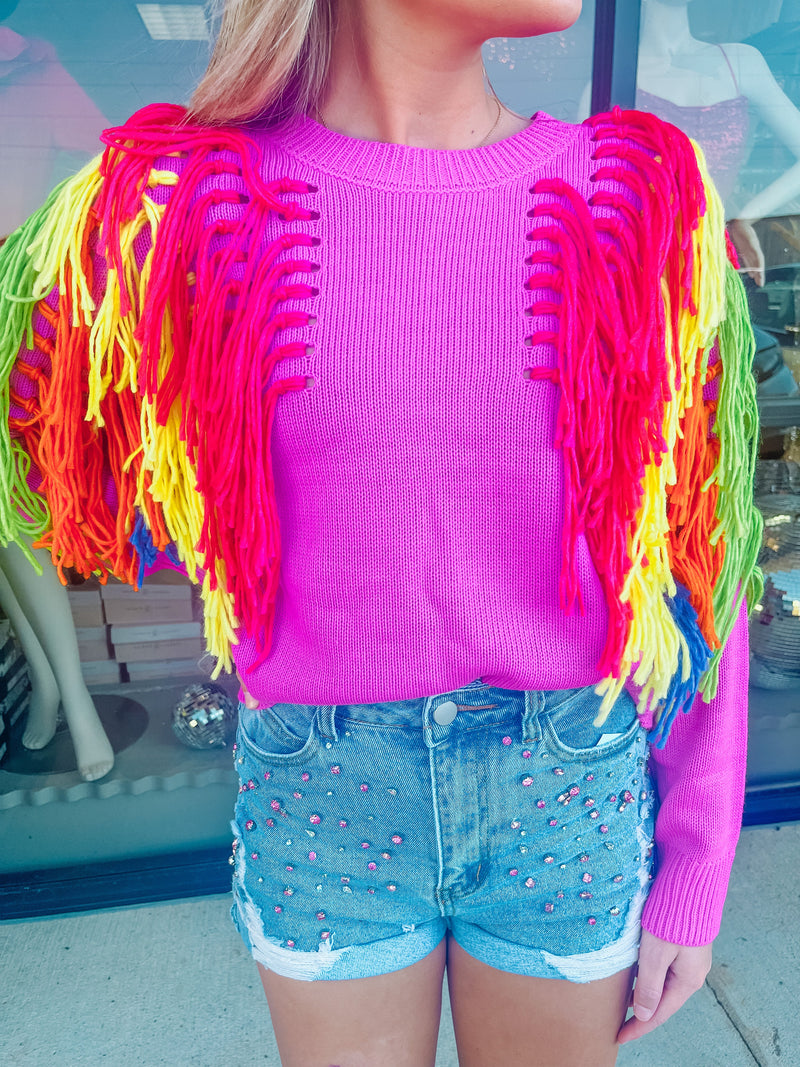 Queen of Sparkles Rainbow Fringe Sweater-KCoutureBoutique, women's boutique in Bossier City, Louisiana