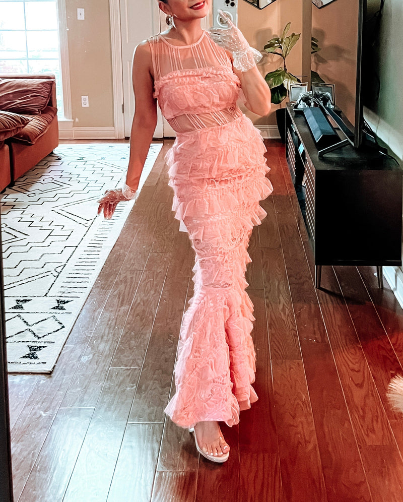 Romantic Dream Blush Ruffled Ties Lace Dresses-Dresses-KCoutureBoutique, women's boutique in Bossier City, Louisiana