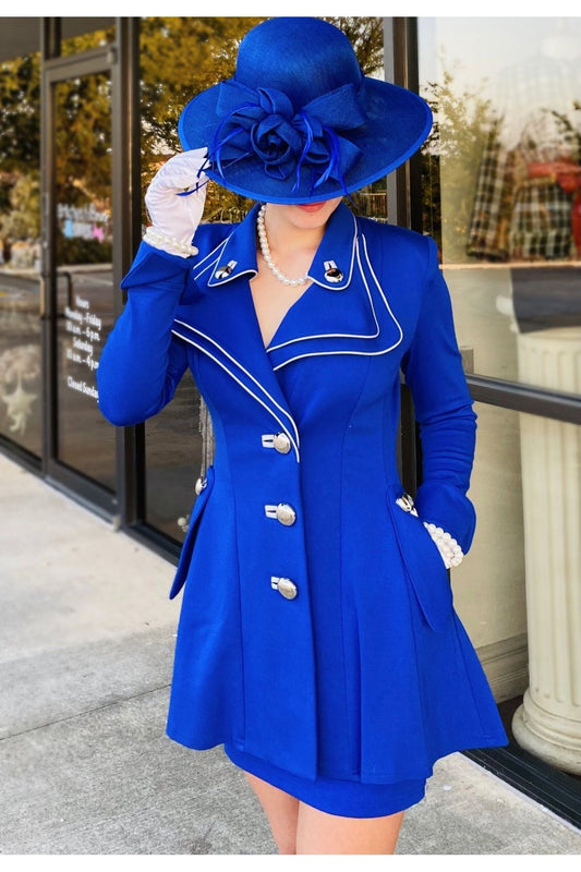 Royal Princess Blue Couture Dress Coat-Dresses-KCoutureBoutique, women's boutique in Bossier City, Louisiana