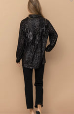 Sarah Sequin Fringe Button Up Blouse-Tops-KCoutureBoutique, women's boutique in Bossier City, Louisiana