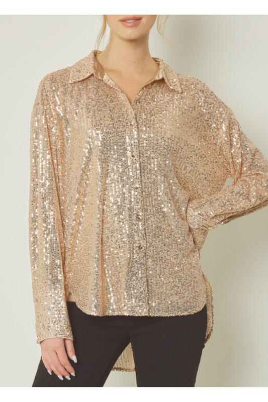 Sequin Fever Button Up Top-Tops-KCoutureBoutique, women's boutique in Bossier City, Louisiana