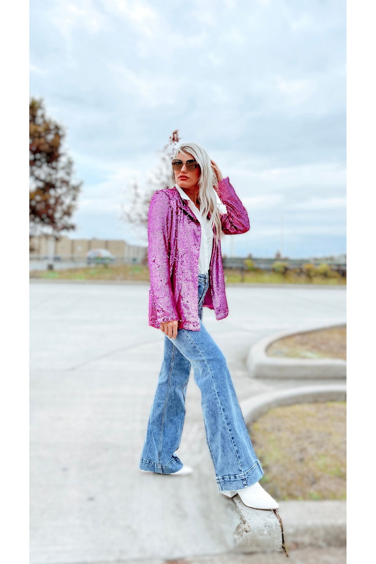 Showstopper Pink Sequin Blazer Jacket-Tops-KCoutureBoutique, women's boutique in Bossier City, Louisiana