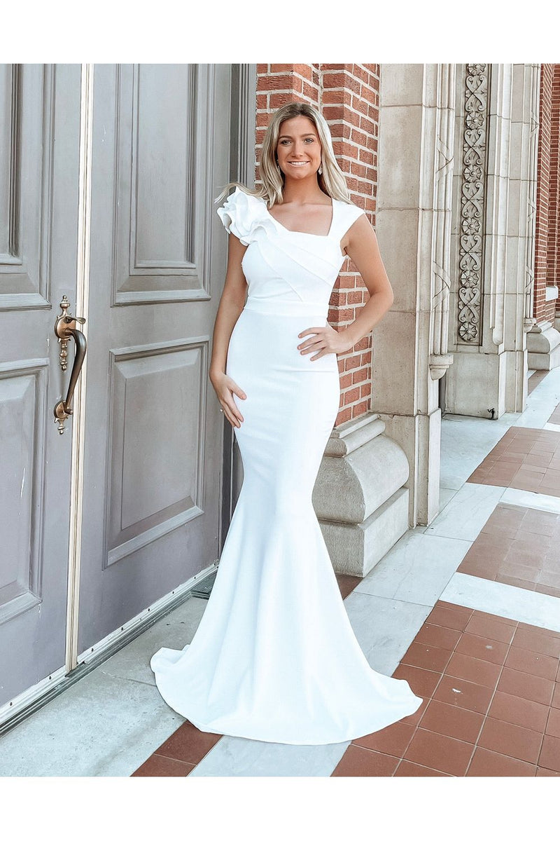 Talk of the Town White Evening Gown-Dresses-KCoutureBoutique, women's boutique in Bossier City, Louisiana