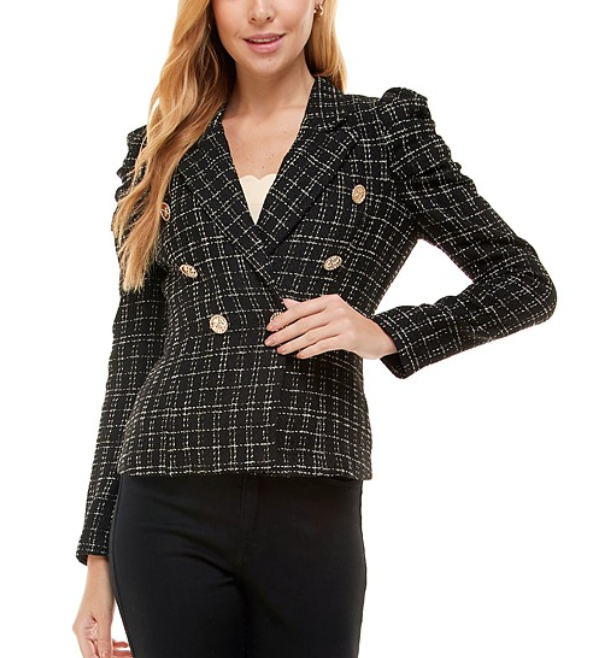 Totally Tweed Puffed Sleeve Jacket-Tops-KCoutureBoutique, women's boutique in Bossier City, Louisiana