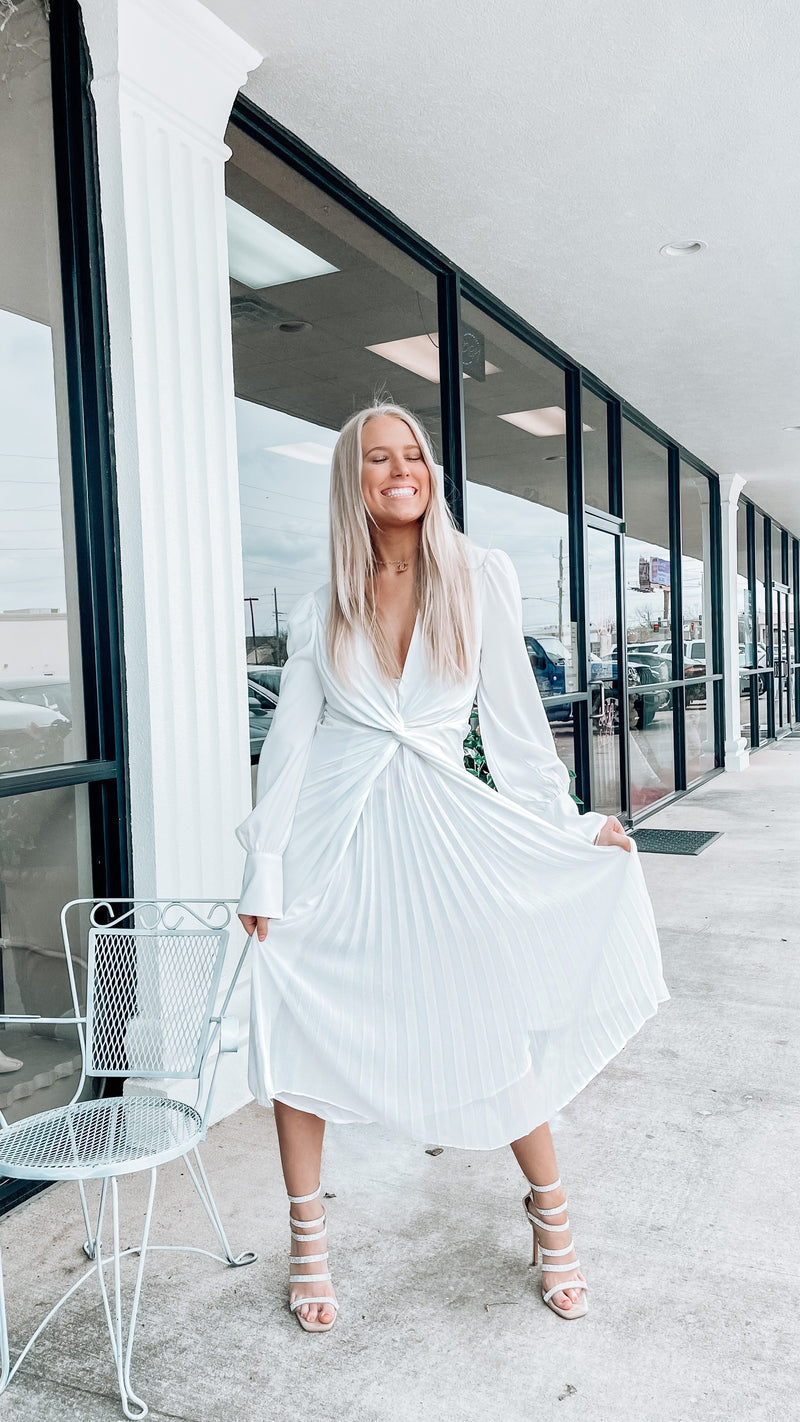 Twist And Shout Front White Dress-Dresses-KCoutureBoutique, women's boutique in Bossier City, Louisiana