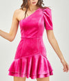 Velvety Elegant Night Pink one Shoulder Dress-Dresses-KCoutureBoutique, women's boutique in Bossier City, Louisiana