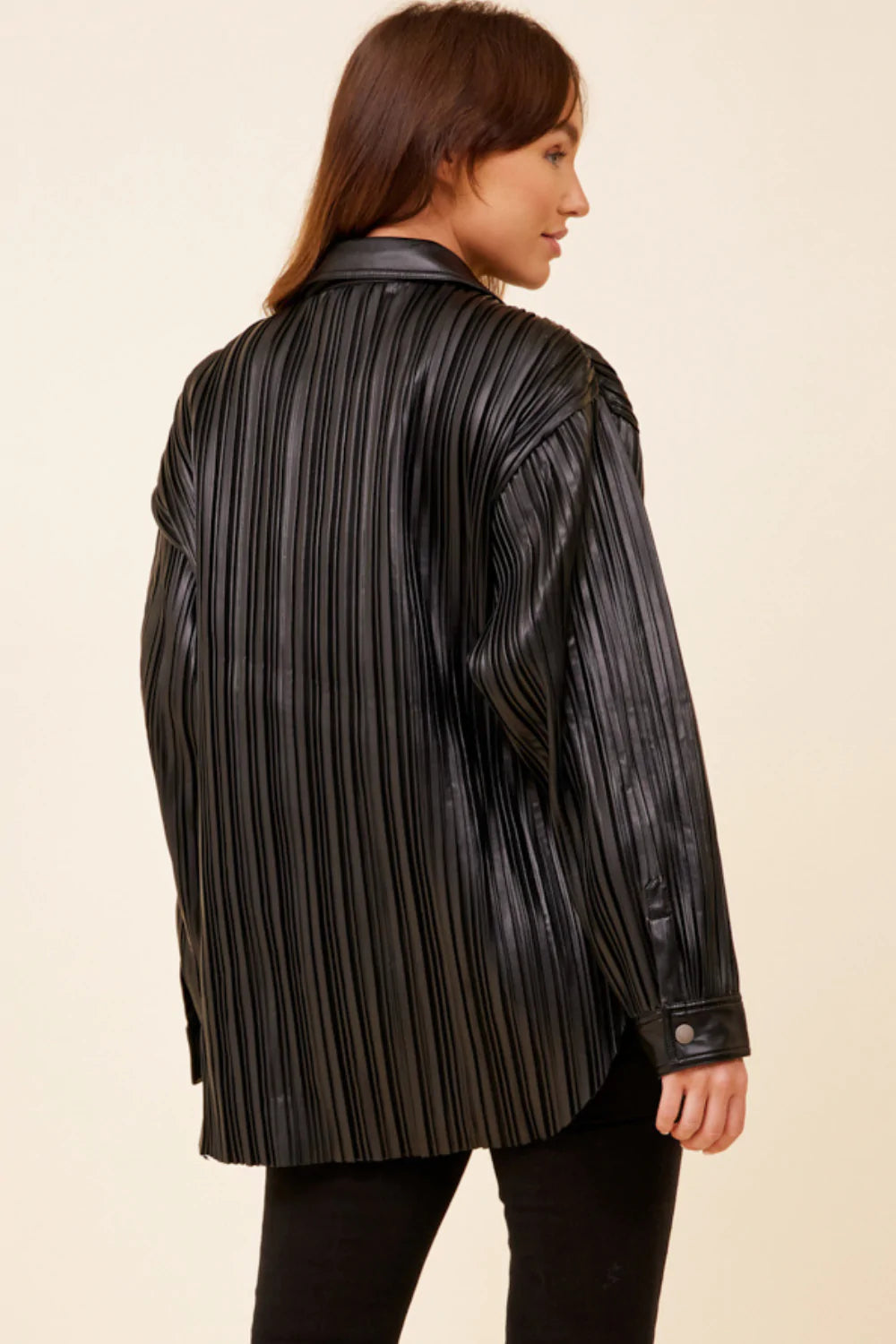 Vintage Havana Faux Leather Pleated Shacket-Outerwear-KCoutureBoutique, women's boutique in Bossier City, Louisiana