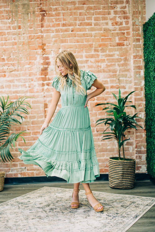 Won Your Heart Sage Green Midi Dress-Dresses-KCoutureBoutique, women's boutique in Bossier City, Louisiana